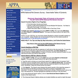 APPA National Pet Owners Survey - Searchable Table of Contents