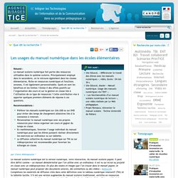 L'Agence nationale des Usages des TICE - Les usages du manuel numérique dans les écoles élémentaires