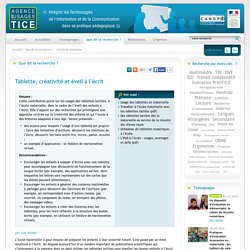 L'Agence nationale des Usages des TICE - Tablette, créativité et éveil à l’écrit
