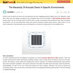 The Necessity Of Acoustic Doors In Specific Environments