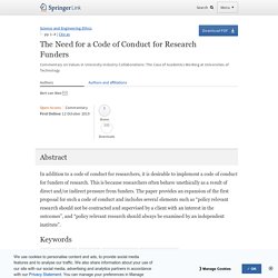 The Need for a Code of Conduct for Research Funders
