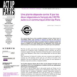 Une plainte déposée contre X par les deux négociateurs français de l’ACTA suite à un communiqué d’Act Up-Paris