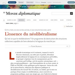 L'essence du néolibéralisme, par Pierre Bourdieu (Le Monde diplomatique, mars 1998)