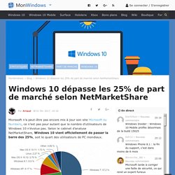Windows 10 dépasse les 25% de part de marché selon NetMarketShare