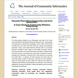 Towards Place-peer community and civic bandwidth: a case study in community wireless networking
