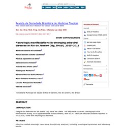 Rev. Soc. Bras. Med. Trop. vol.51 no.3 Uberaba Apr./June 2018 Neurologic manifestations in emerging arboviral diseases in Rio de Janeiro City, Brazil, 2015-2016