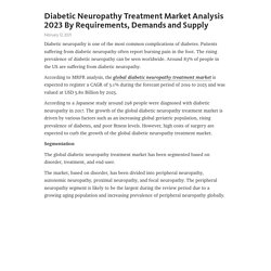 Diabetic Neuropathy Treatment Market Analysis 2023 By Requirements, Demands and Supply – Telegraph