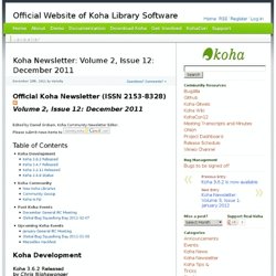 Koha Newsletter: Volume 2, Issue 12: December 2011