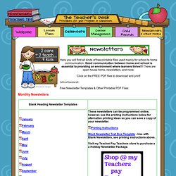 The Teacher's Desk- Printable Newsletters & Calendars- 2care2teach4kids.com