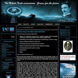 NIKOLA TESLA`S PATENTS AND INVENTIONS