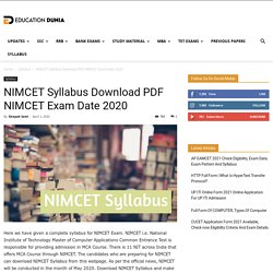 NIMCET Syllabus Download PDF NIMCET Exam Date 2020
