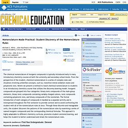 Nomenclature Made Practical: Student Discovery of the Nomenclature Rules - Journal of Chemical Education (ACS Publications and Division of Chemical Education)