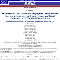 Antiretroviral Postexposure Prophylaxis After Sexual, Injection-Drug Use, or Other Nonoccupational Exposure to HIV in the United States </P><P>Recommendations from the U.S. Department of Health and Human Services