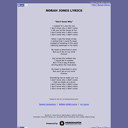 NORAH JONES LYRICS - Don't Know Why