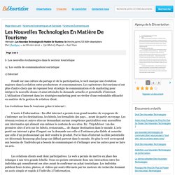 Les Nouvelles Technologies En Matière De Tourisme - Mémoire - Charlyne