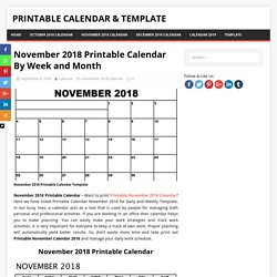 November 2018 Printable Calendar By Week and Month