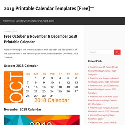 Free October & November & December 2018 Printable Calendar