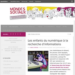 Les enfants du numérique à la recherche d’informations – Mondes Sociaux