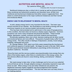 NUTRITION AND MENTAL HEALTH