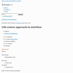 2015 Life-course approach to nutrition for healthy skeleton