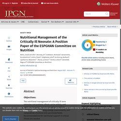 Nutritional Management of the Critically Ill Neonate: A Posi... : Journal of Pediatric Gastroenterology and Nutrition