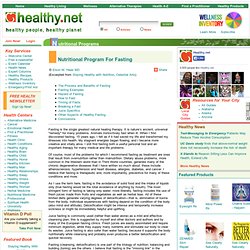 Nutritional Programs: Nutritional Program for Fasting