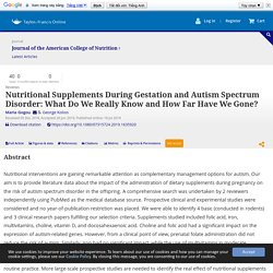 Nutritional Supplements During Gestation and Autism Spectrum Disorder: What Do We Really Know and How Far Have We Gone?: Journal of the American College of Nutrition: Vol 0, No 0