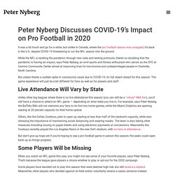 Peter Nyberg Discusses COVID-19's Impact on Pro Football in 2020