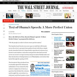 Text of Obama’s Speech: A More Perfect Union