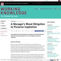 A Manager’s Moral Obligation to Capitalism