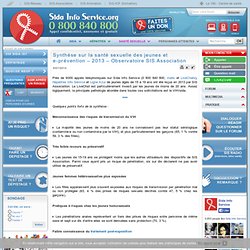 Synthèse sur la santé sexuelle des jeunes et e-prévention – 2013 – Observatoire SIS Association