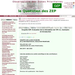 Enquête OZP. Evaluation de la refondation de l’EP
