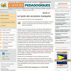 Le lycée des occasions manquées - Le Cercle de Recherche et d'Ac