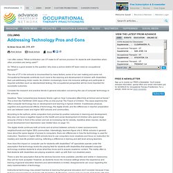 Addressing Technology Pros and Cons on ADVANCE for Occupational Therapy Practitioners