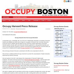 Occupy Harvard Press Release