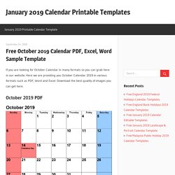 Free October 2019 Calendar PDF, Excel, Word Sample Template
