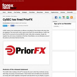 CySEC has fined PriorFX for several offences regarding their operations