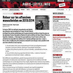 Retour sur les offensives masculinistes en 2013-2014 - Paris-luttes.info