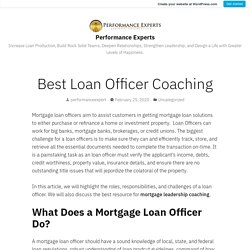 Best Loan Officer Coaching – Performance Experts