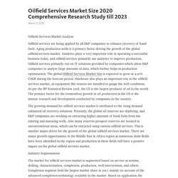 Oilfield Services Market Size 2020 Comprehensive Research Study till 2023