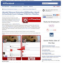 Already? Browser Extension OldTimeline Aimed At Facebook Users Unhappy With New Timeline