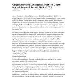 Oligonucleotide Synthesis Market : In-Depth Market Research Report 2019 – 2023 – Telegraph
