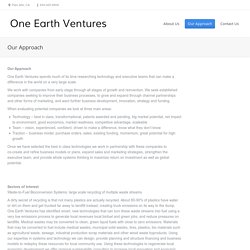 Our Approach - One Earth Ventures