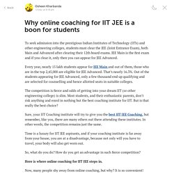Why online coaching for IIT JEE is a boon for students