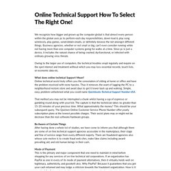 Online Technical Support How To Select The Right One!