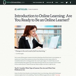 Introduction to Online Learning: Are You Ready to Be an Online Learner?