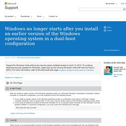 Windows starter ikke lenger etter at du har installert en tidligere versjon av Windows-operativsystemet i en konfigurasjon for dobbeltoppstart.