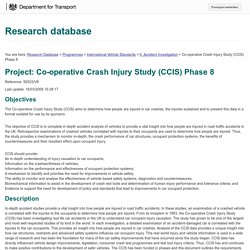 Co-operative Crash Injury Study (CCIS) Phase 8 - Research database - Department for Transport