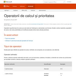 Operatorii de calcul și prioritatea - Excel