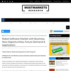 Robot Software Market with Business, New Opportunities, Future Demand & Application.